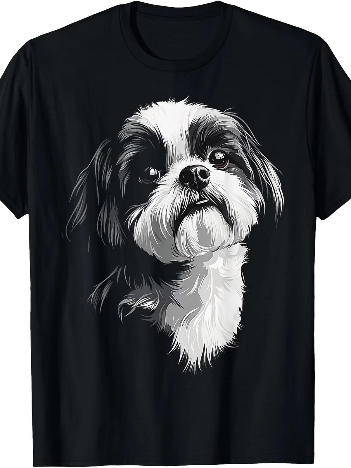 Retro Shih Tzu Dog T-Shirt - Vintage Shih Tzu Graphic Tee with Round Neck, Machi M