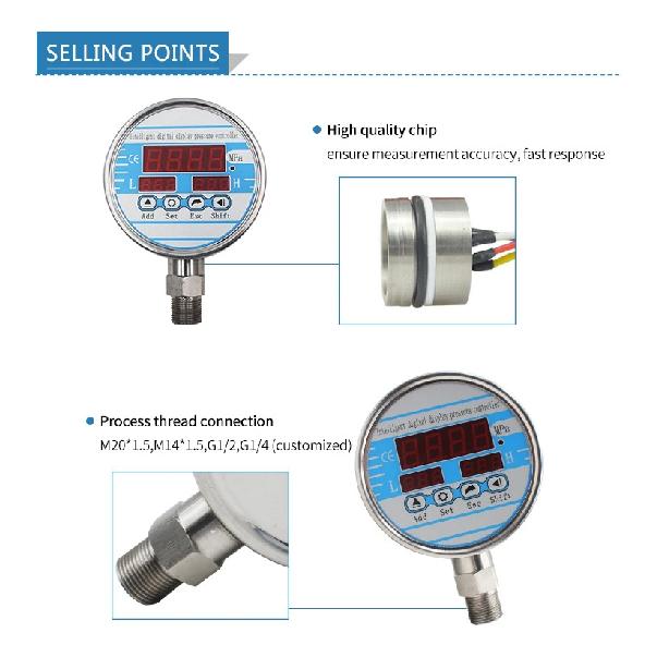 0-60mpa Intelligent Digital Contact Pressure Gauge Digital Pressure Controller 2 Relays Output Pressure Gauge Manometer