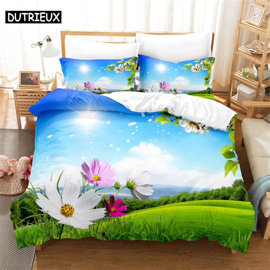 Comforter Blue Sky Scenery Queen Bedding Set Kids Bedding Digital Printing King Size Bedding Set