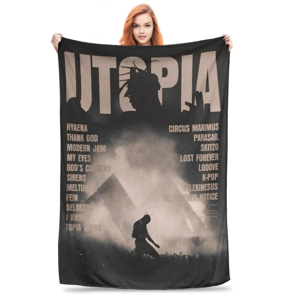 Travis Utopia Scotts Rapper Hip Hop Decken Atmungsaktives Fleece Weiche Überwurfdecke für Sofa Bettwäsche Reise-Überwürfe Tagesdecke Steppdecke