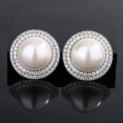 Jewelry Copper Bottom Gold-Plated Pearl Exaggerated Large Stud Earrings Female 25Mm