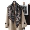 91 Cotton and Linen Blue Cashew Flower Large Square Scarf Silk Scarf Women's Chinese Style Neck Protection Shawl Thin Headscarf Velvet Scarf