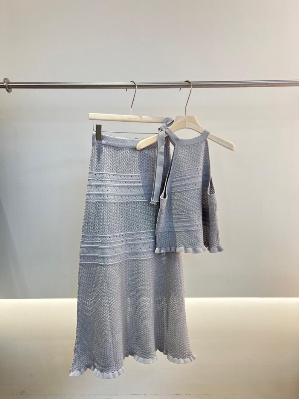 

Летняя французская мода: Вязаная юбка миди и топ-майка на завязках, платье-двойка из ледяного шелка One Size [80-120]