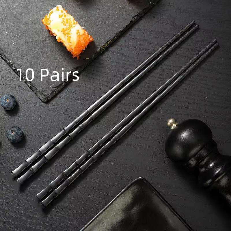 5/10 Pairs Chinese Food Chopsticks Reusable Black Alloy Non Slip Washable Safe Dishes Food Grade High Temperature Sterilizable