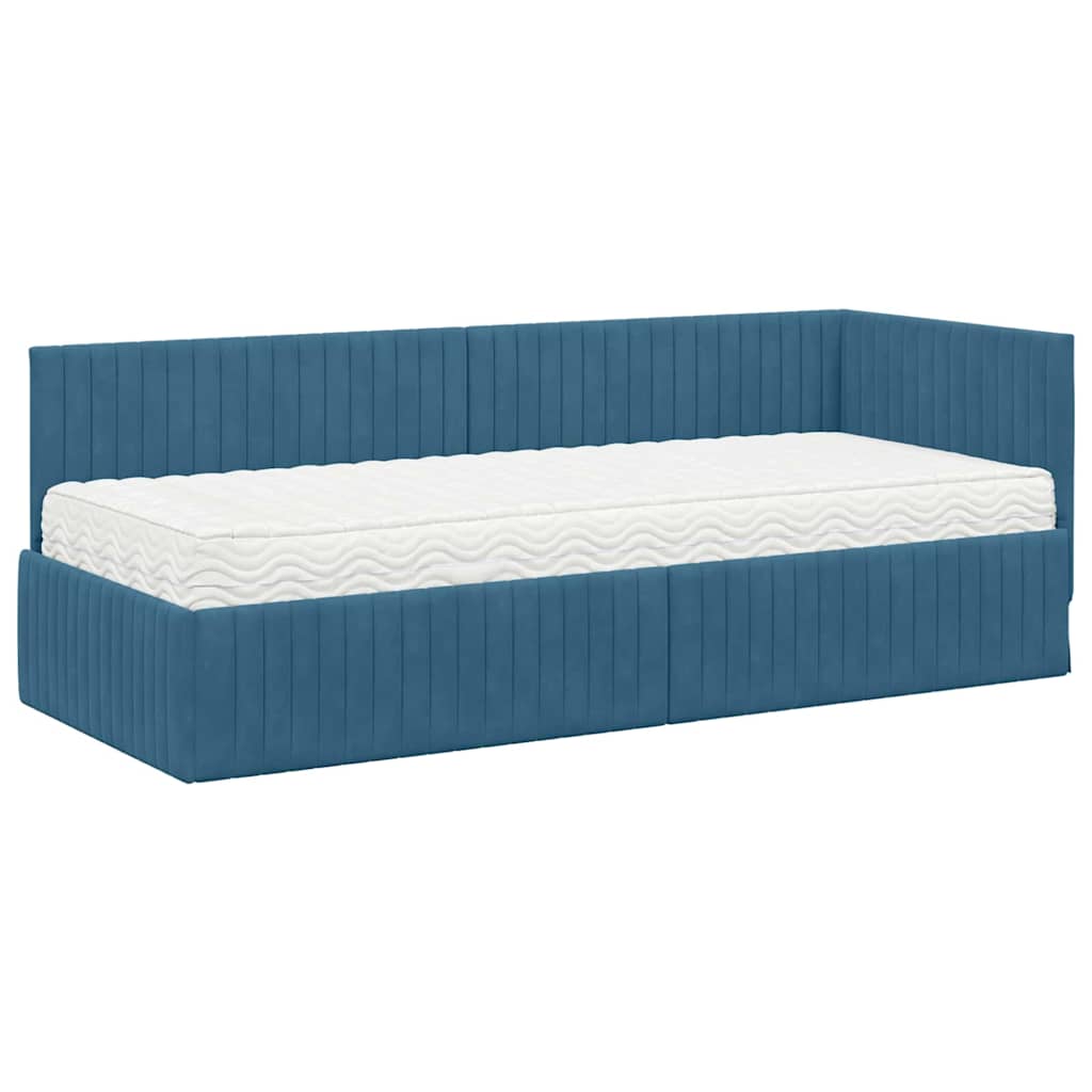 Corner Bed Frame with Mattress and Headboard 2 Pcs Blue Velvet