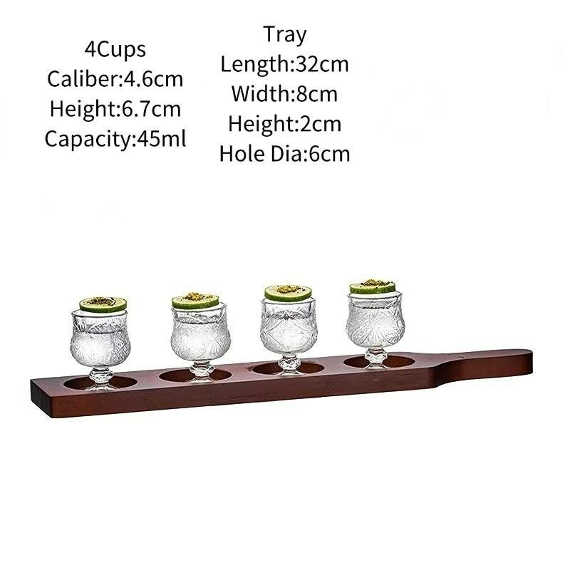 Simple Mini Shot Glasses Cups,Creative Cocktail Glass Cup Set With Wooden Tray,Shot Glass Cup,Liquor Sake Glasses Cup,Bar Tool 45ml