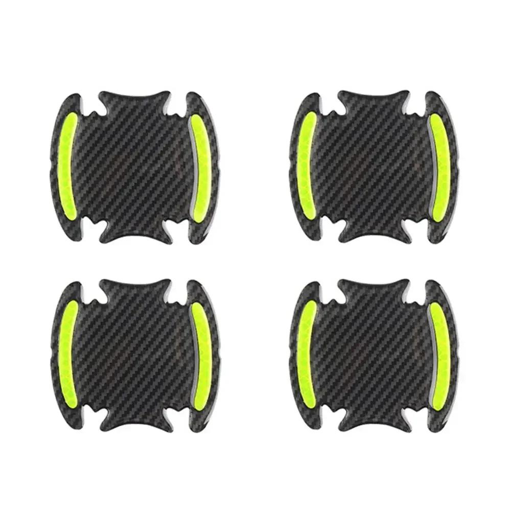4 pezzi adesivi riflettenti 3D per auto in fibra di carbonio, strisce di avvertimento protettive per maniglie delle portiere, accessori esterni per auto