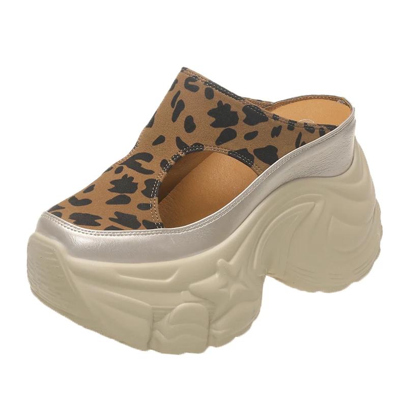 Fashion 10CM High Heels Slippers Round Toe Platform Flats Fabric Women Wedge Sandals Platform Wedge Flats Shoes Slip on Summer Sneakers