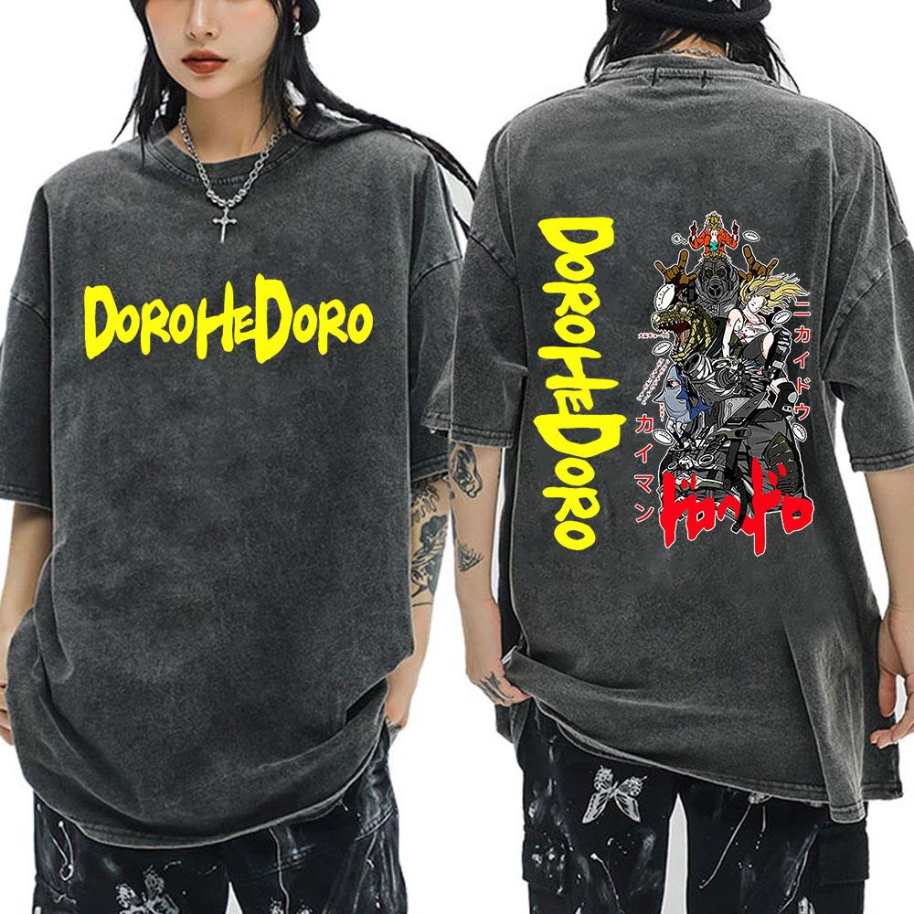 Anime Dorohedoro Gyoza Crazy Hungry Bug Vintage Washed T-shirt Men Women Manga Graphic T-shirts Gothic Horror Oversized T Shirts