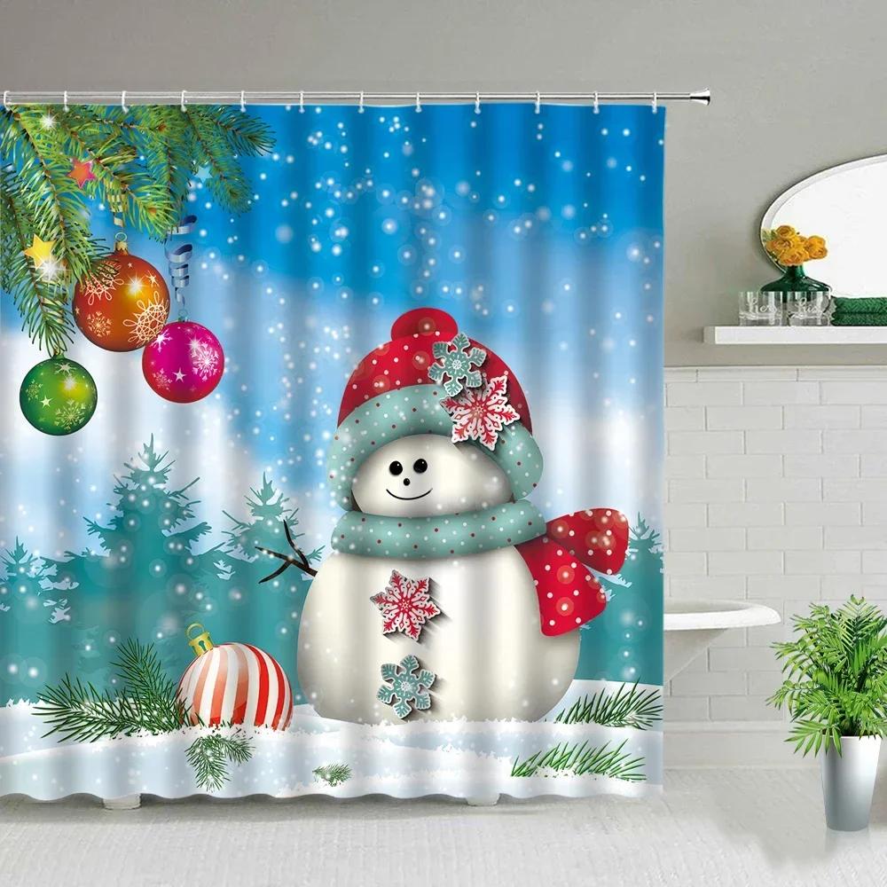 Waterproof Bathroom Shower Curtain Elk Christmas Santa Claus Fairy Snow Night Printed Bath Washable Quick Dry Wrinkle Decoratio