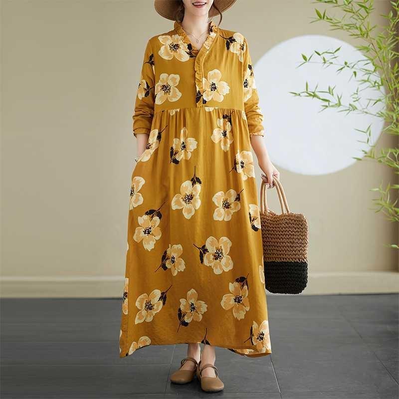 Loose Mulle Lace Long Sleeve Hem Long Dresses