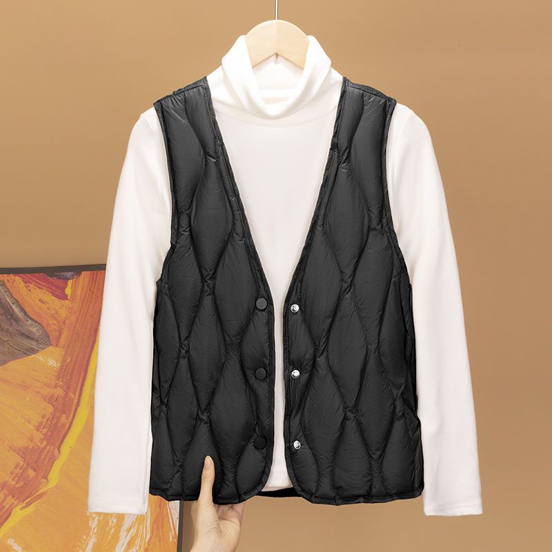 Neue leichte Daunenweste Damen warm schmal geschnitten Kragen weiße Entendaunen Weste Linerweste