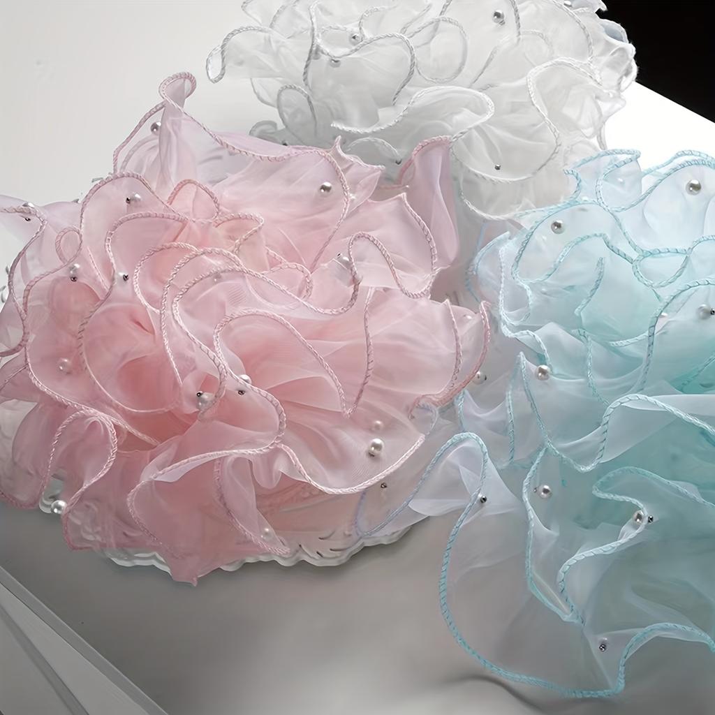 Schneegarn Spitzenband 1 Rolle 12cm Dicht Plissiert Perlenbesetzt Schneegarn Spitzenband Blumenverpackungsband Straußband Glänzendes Perlenwellenband 1M