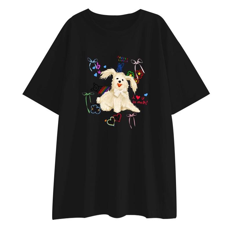 

2026 Korean Style Loose Fit Maternity Black T-Shirt: Short-Sleeve, Plus Size, Mid-Length, Summer Slimming L [57.5-67.5 kg]