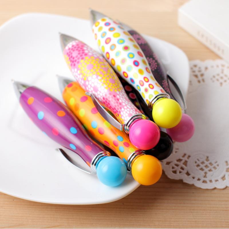 Short Mini Elegant Dot Flower Printed Boho Style Ballpoint Pen For Bowling Shape Pen School Office Supplies
