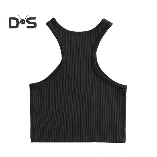 Women Running Vest O-Neck Sleeveless Short Tank Tops Solid Color Ribbed Elastic Fitting Quick Drying Racer Back Vest