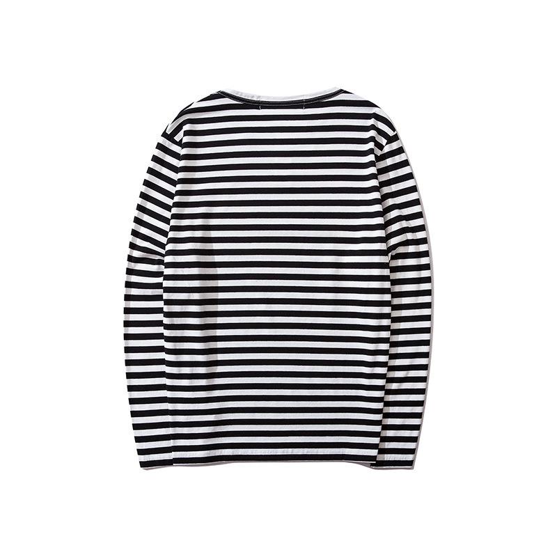Japanese Style Striped Embroidered Unisex Long-Sleeve Top
