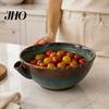 Jam Bowl Ceramic Fruit Cleaner Berry with Drainage Holes Rinse Rinsing Rustic Style Wash Basket for Kitchen Countertop
