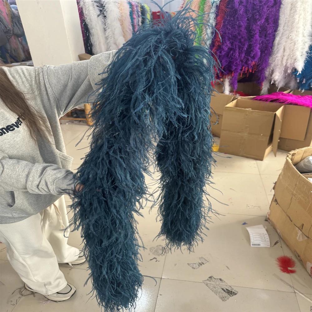 

DIY 1 2 3 6 8Ply Ostrich feather boa Natural Ostrich plumas Trims for Costume Clothing Sewing Decoration Boa Shawl Multicolors 1Ply boa темно-синий
