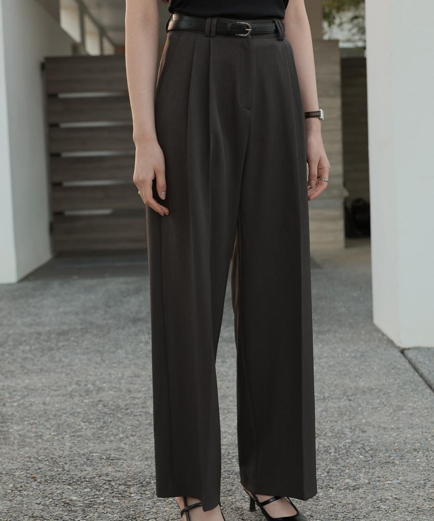 DEHEVE Classic Pintuck Wide Slacks [Charcoal]