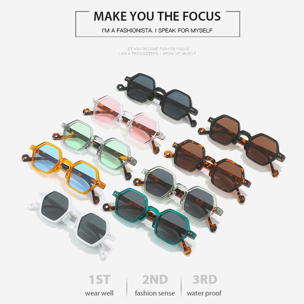 Vintage Polygon Sunglasses for Women Men Fashion Hexagon Clear Ocean Lens Shades UV400 Rivets Sun Glasses Summer Eyewear