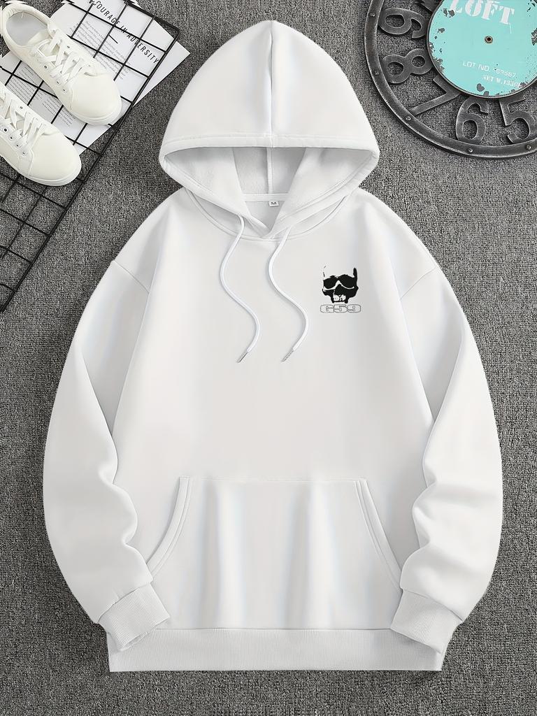 Men's Autumn/Winter Pattern Print -Lined Hooded Sweatshirt, Versatile Sporty Casual Loose Fit Hoodie