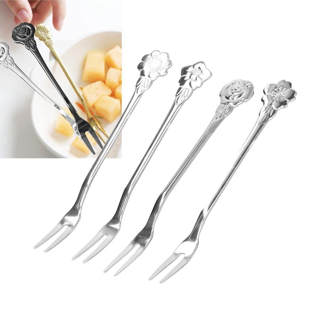 4Pcs Practical Dessert Forks Rustless Steel Cocktail Forks Salad Forks Appetizer Serving
