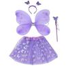 4Pcs/Set Fairy Princess Costume Butterfly Wings Puff Skirt Butterfly Wing Set Headband Fairy Wand Princess Party Costume