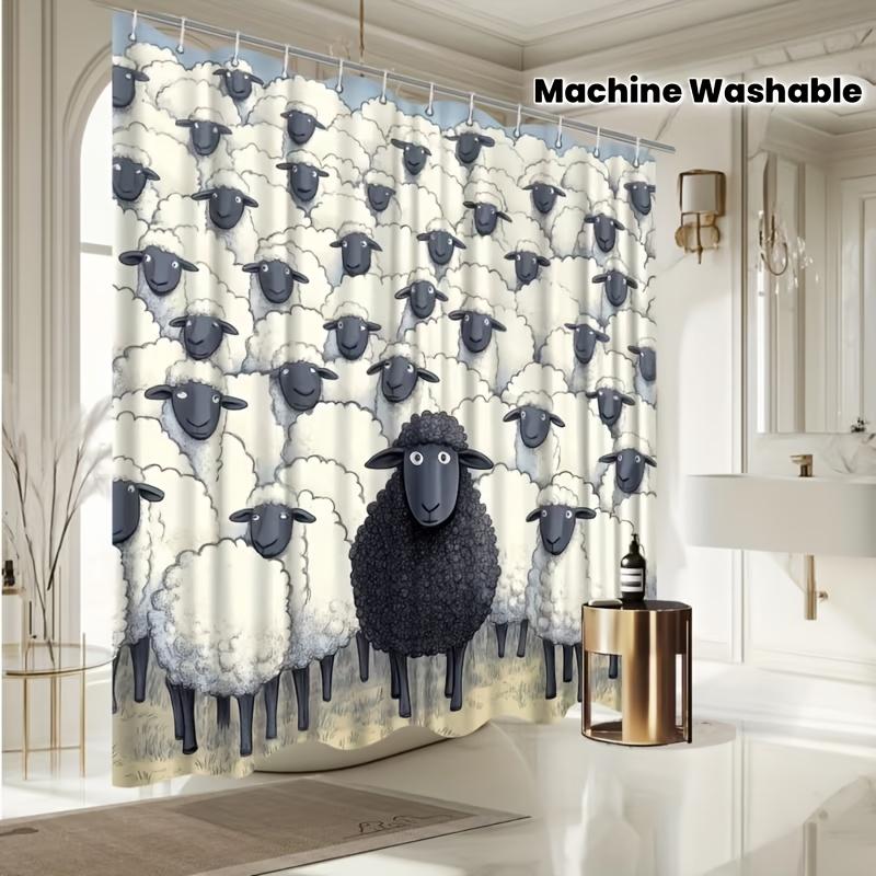 Schwarzes Schaf Duschvorhang – Minimalistisches Grafisches Design, 12 Haken, Waschmaschinenfest, Modernes Badezimmerdekor Geschenk