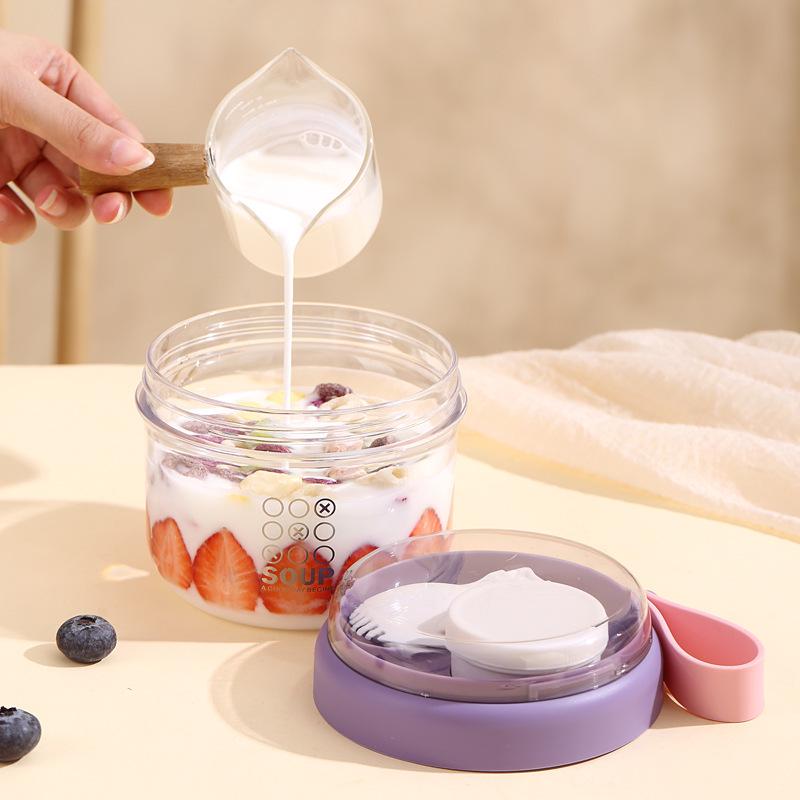 Portable Breakfast Cup with Lid & Spoon - Versatile for Salad, Oatmeal, Yogurt, or Overnight Meals