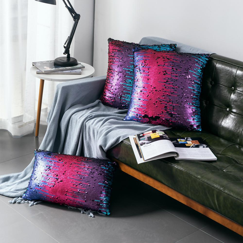 Case Dual Pillow Color Flip Sequin Cushion Cover Home Living Room Gift Decor
