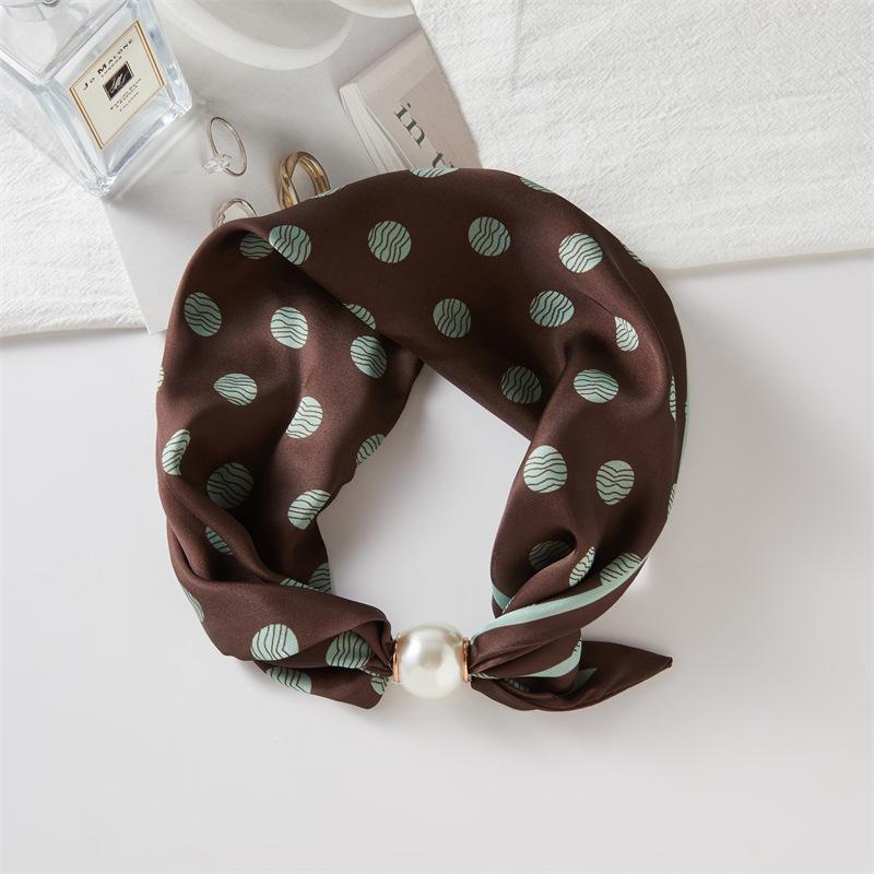 Französischer Luxus-Frühlings-Sommer-Quadrat-Schal mit magnetischem Perlenverschluss - Eleganter Damen-Halsketten-Schal