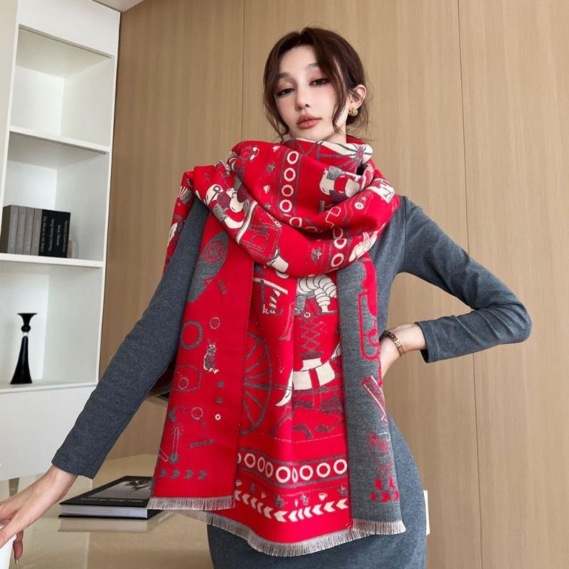 Autumn and Winter New Whimsical Double-sided Jacquard Scarf Women's Versatile Imitation Cashmere Scarf Thickened Warm Scarf