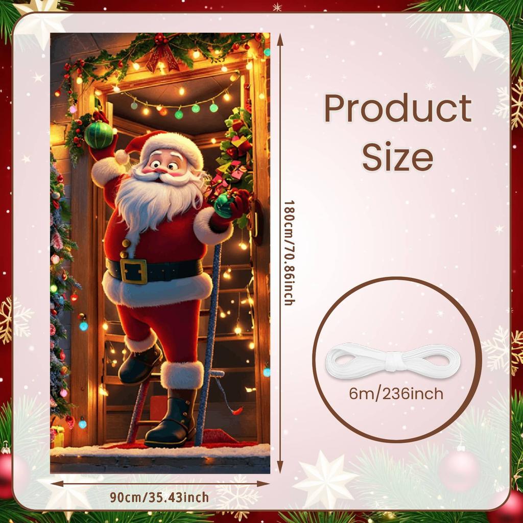 Large Santa Claus Christmas Door Cover 2025 Xmas Outdoor Decoration Funny Santa Hanging Backdrop for Home Porch Front Door