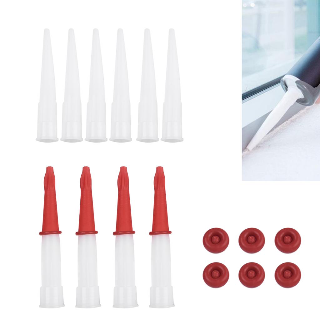 10 Sets Silicone Caulking Nozzles Tube Nozzle Cap Cartridge Nozzle With Red Nozzles Cap Sealing Cap Household Sealant Tool