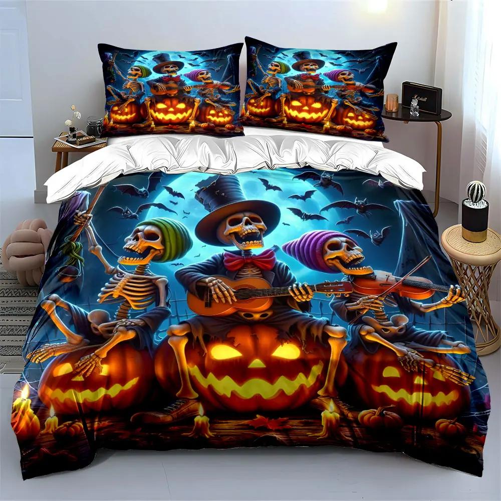Halloween Skeleton Band Decorations Set Soft Comfortable Duvet Cover Bedding Set Included 1*Duvet Cover & 2*Pillowcases gift