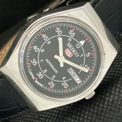 CEAS DE VINTAGE SEIKO 5 AUTOMAT 6309A JAPONIA BĂRBAȚI D/D NEGRU 605-a314229-2