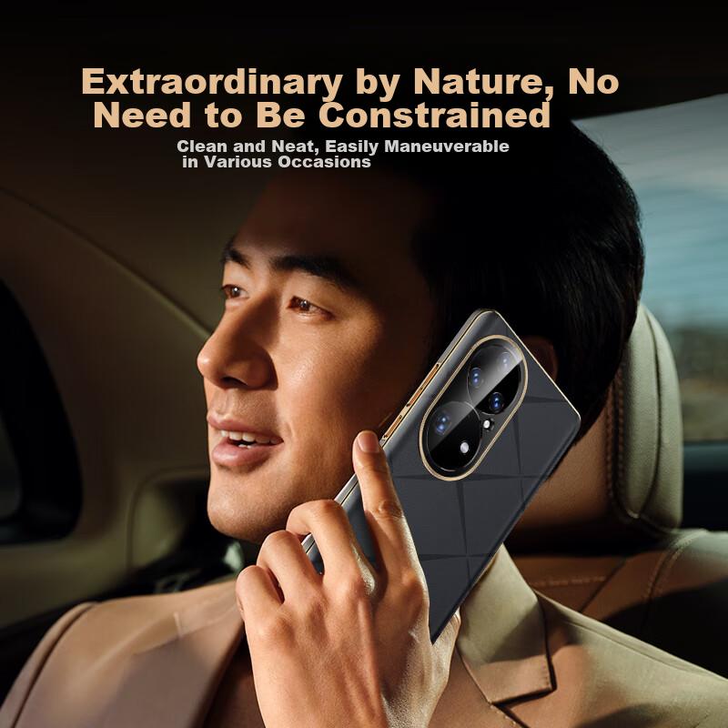 Gold-Plated Embroidered TexturePhone Case for Huawei P50 Pro, Full Protection Camera Lens, Ultra-Thin Shockproof Leather Case - Starry Black