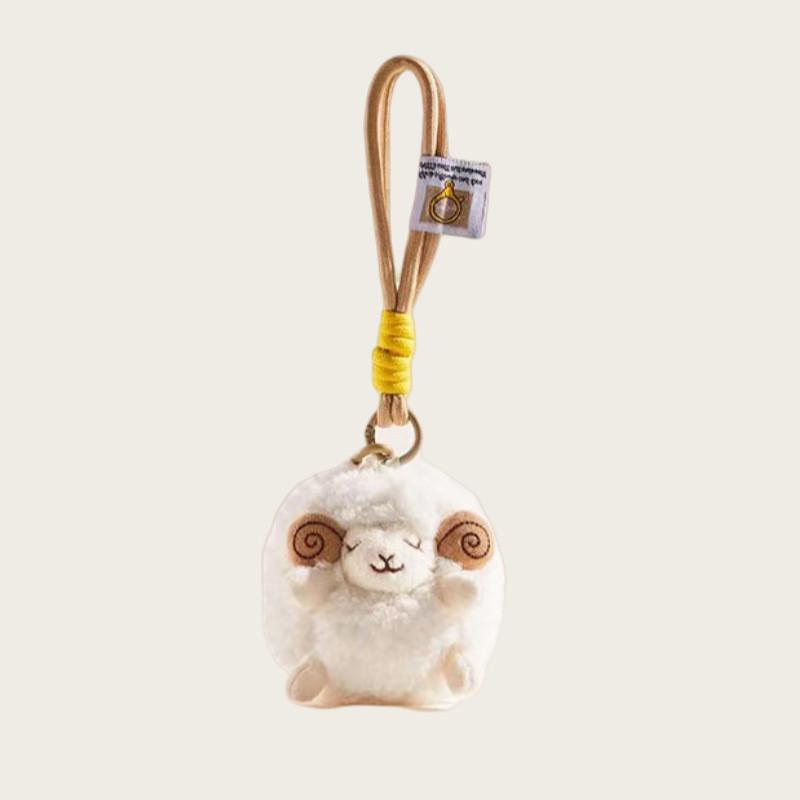 Adorable Sheep Plush Keychain With Embroidery For Backpack And Purse Decor White