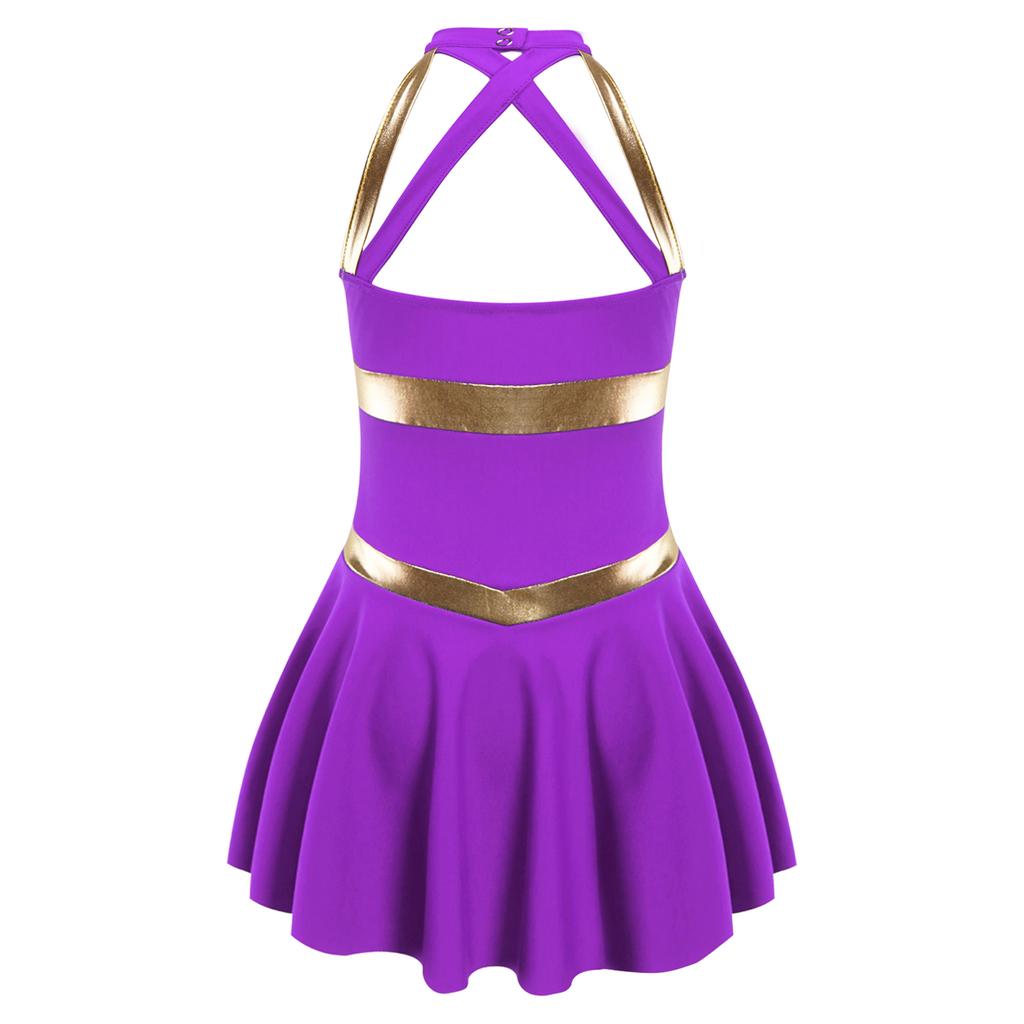 Girls Carnival Party Halloween Cosplay Cheerleading Uniform Outfit Sleeveless Crisscross Back Dress