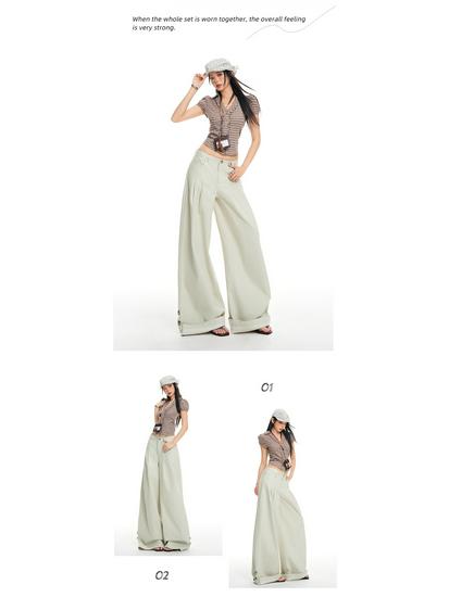 2026 Spring Women's American Style Cuffed Casual Wide Leg Pants - Loose, Comfortable, Slimming Drape