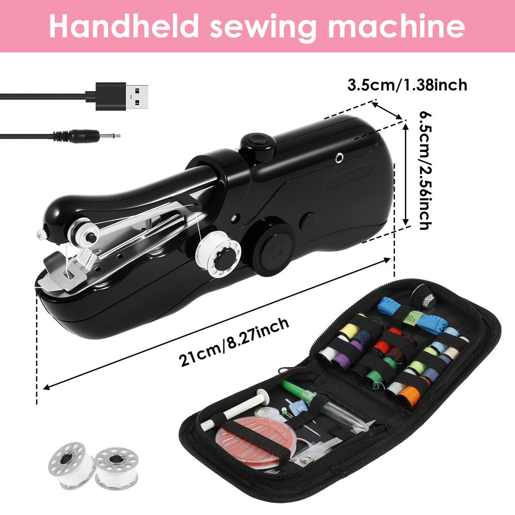 Portable Mini Electric Sewing Machine Handheld Sewing Machine with Bobbin for Needlework Handwork Home Travel Sewing Accessories