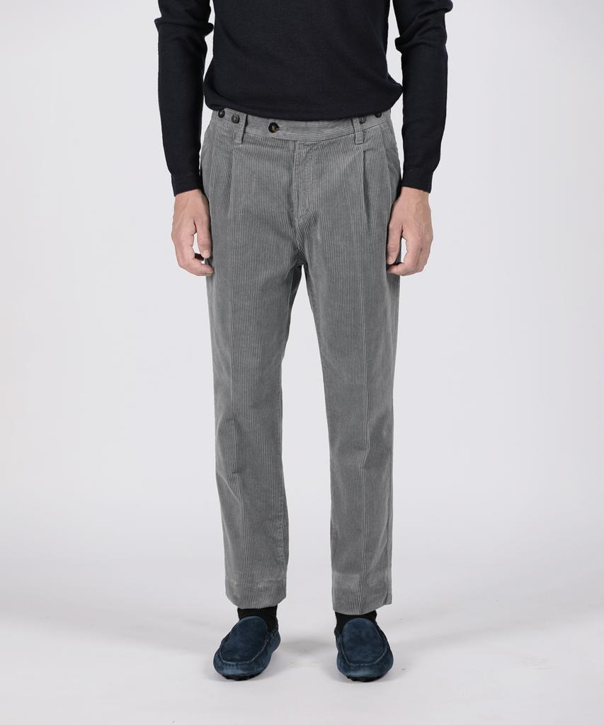 PANICALE Grey Classic Single-Pleat Corduroy Pants