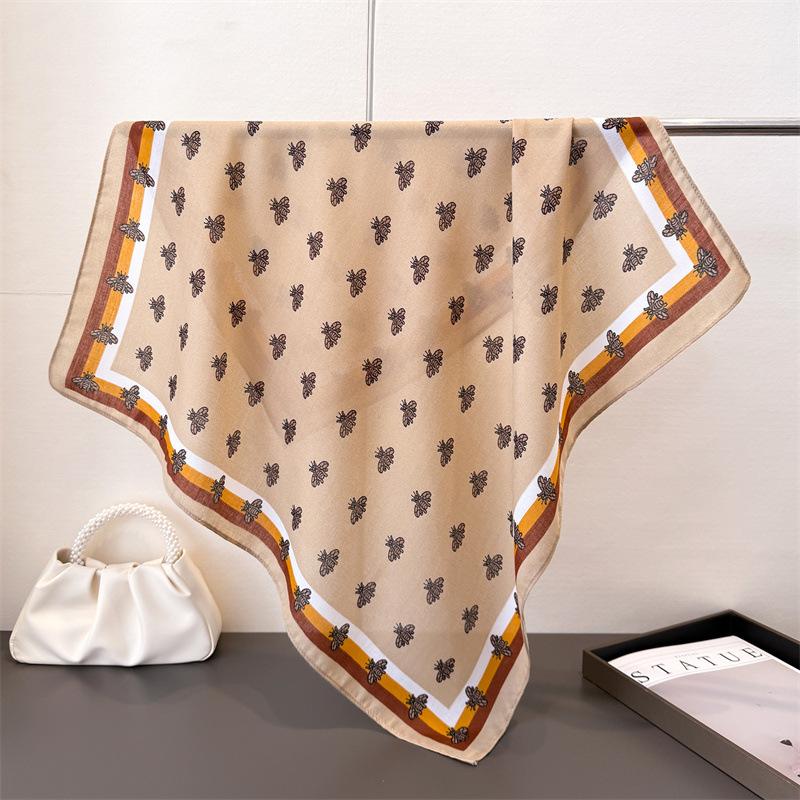 Literary printed cotton linen small checkered scarf imitation velvet scarf retro shawl sun protection women's scarf