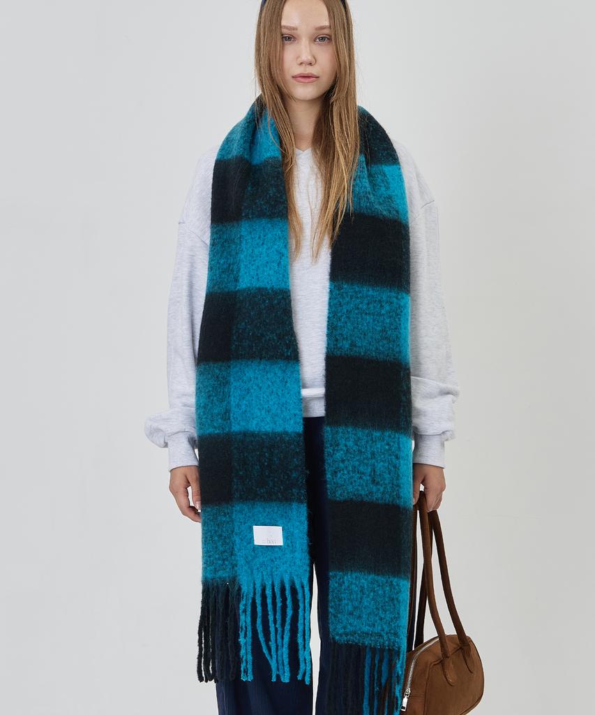 THE-ABON Retro Check Long Scarf Green