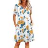 Women's Summer V-Neck Casual Beach Dresses Pod Short Sleeve Vintage Floral Print Dresses