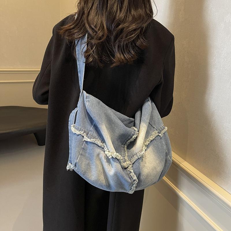 Retro Old Denim Underarm Bag Women's 2025 New Large-capacity Denim Shoulder Bag Simple Casual Messenger Bag
