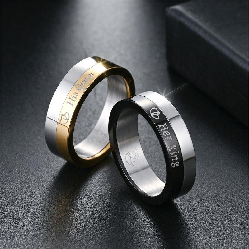 Her king His Queen Couple Ring Fashion Titanium Steel Ring
