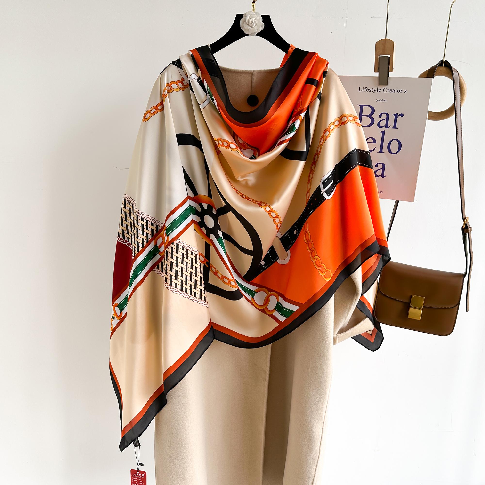 

Popular 180X90Cm Print Bandannas Europe America Silk Scarves Four Seasons Satin Beach Towel Fashion Flower Long Shawls