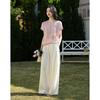 Demana French Lace V-Neck Slub Knit Top